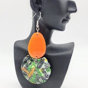 Tropical Orange and Green Dangle Earrings
